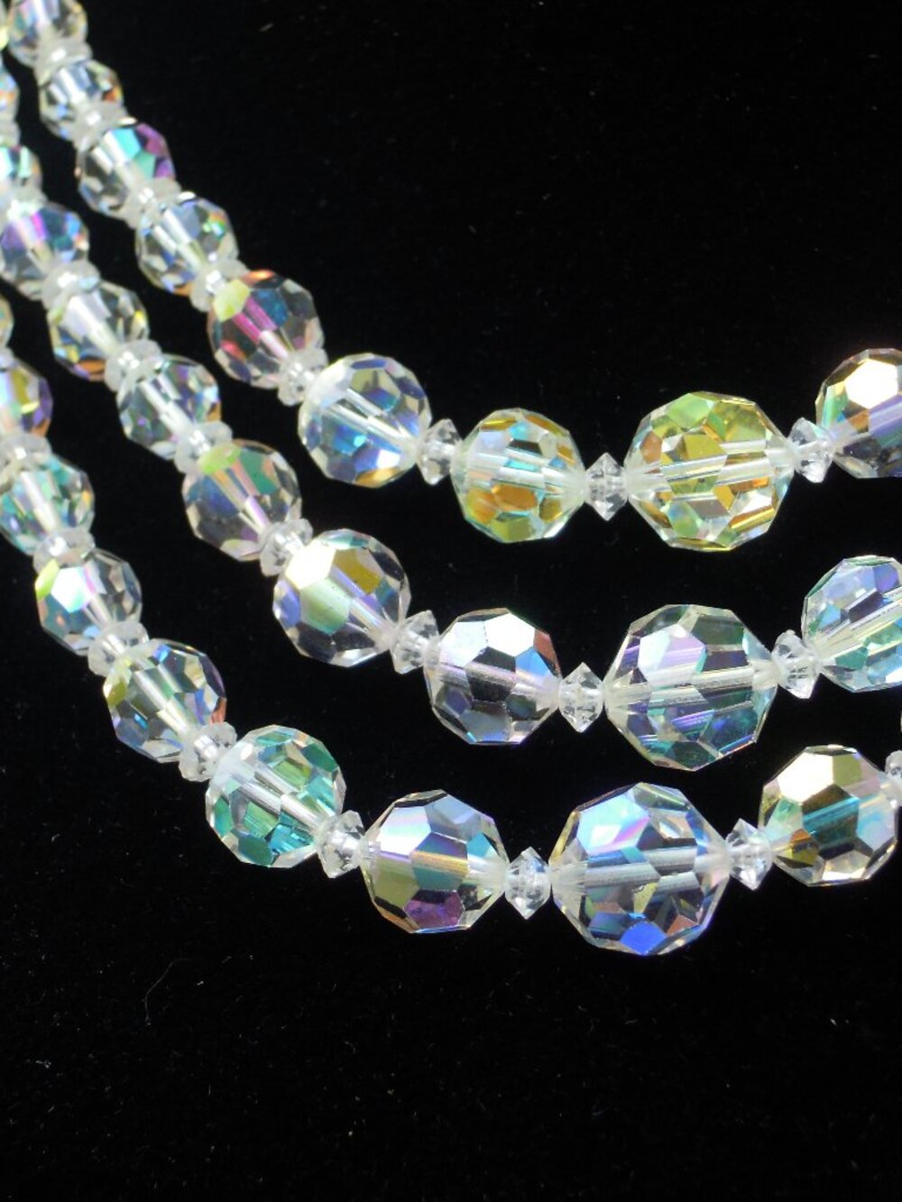Vintage Aurora Borealis AB Heavy crystal 3 Strand Beaded Choker Necklace